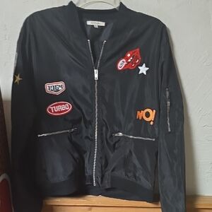 Cozy Casual Black Jacket with Various Cool Patches  Size 2XL